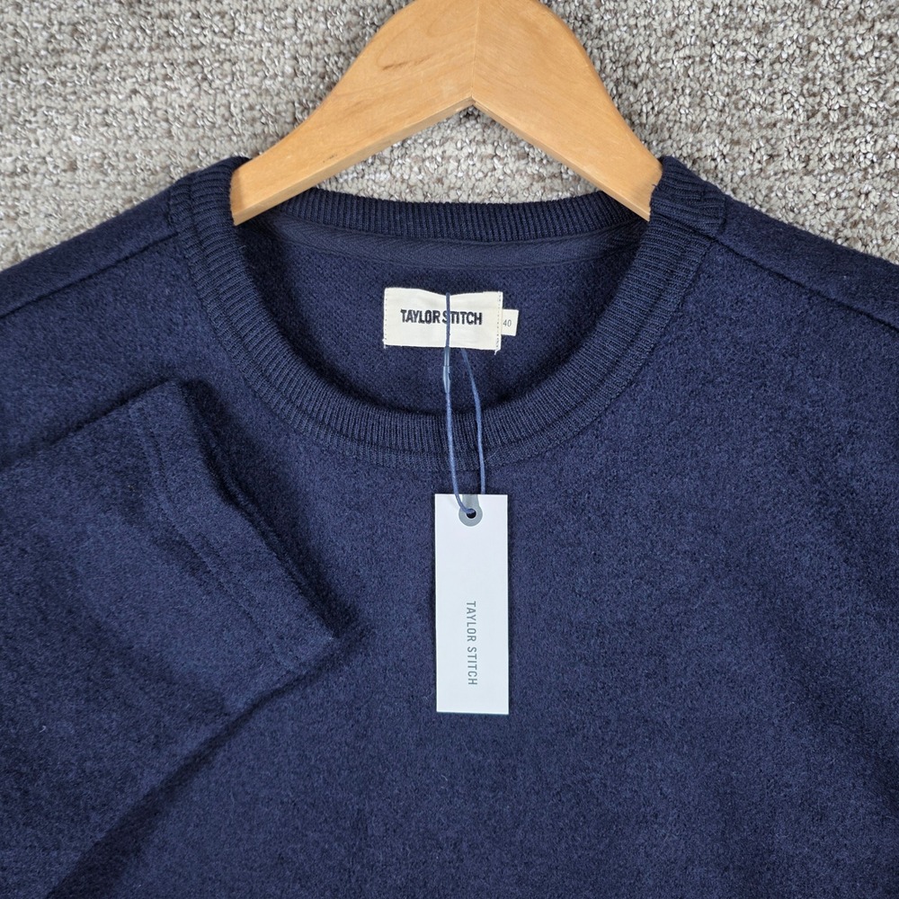 Taylor Stitch The Weekend Crewneck Navy Boiled Wool Sweater 40 Medium MSRP: $188